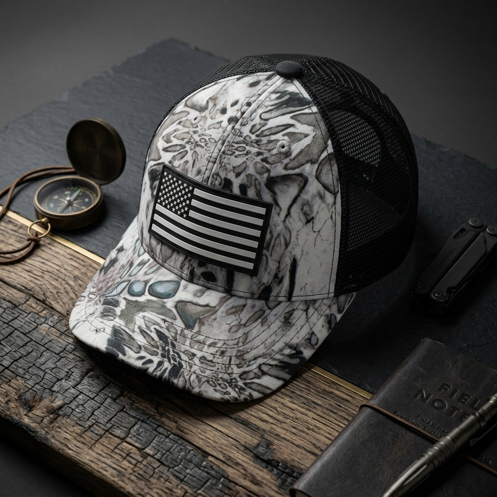Gray Camo American Flag Trucker Hat