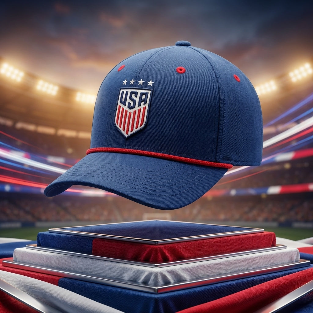 Navy USA Crest Cap with Red Rope Detail