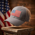 Gray American Flag Embroidered Baseball Cap