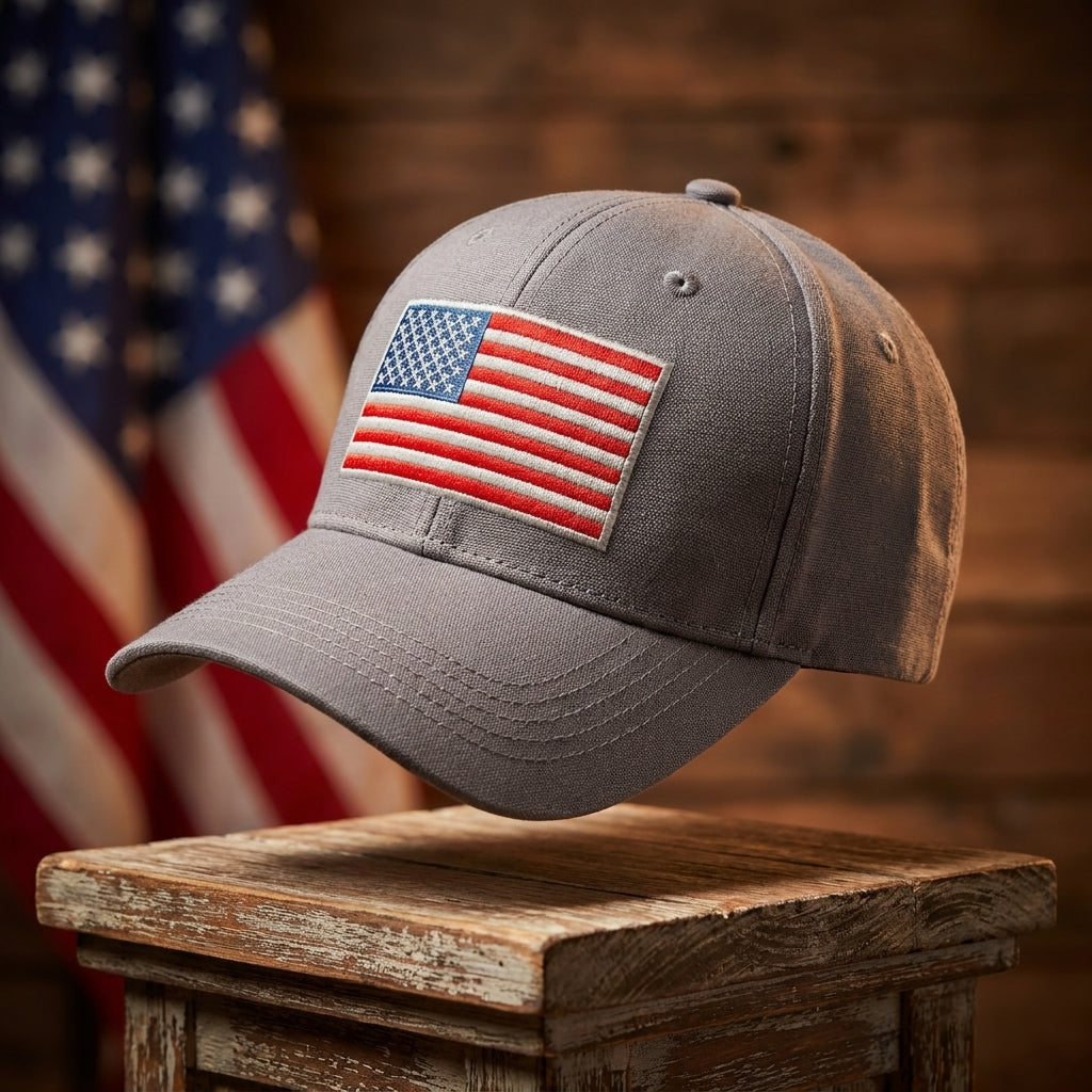 Gray American Flag Embroidered Baseball Cap