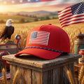 Red American Flag Trucker Hat with Rope