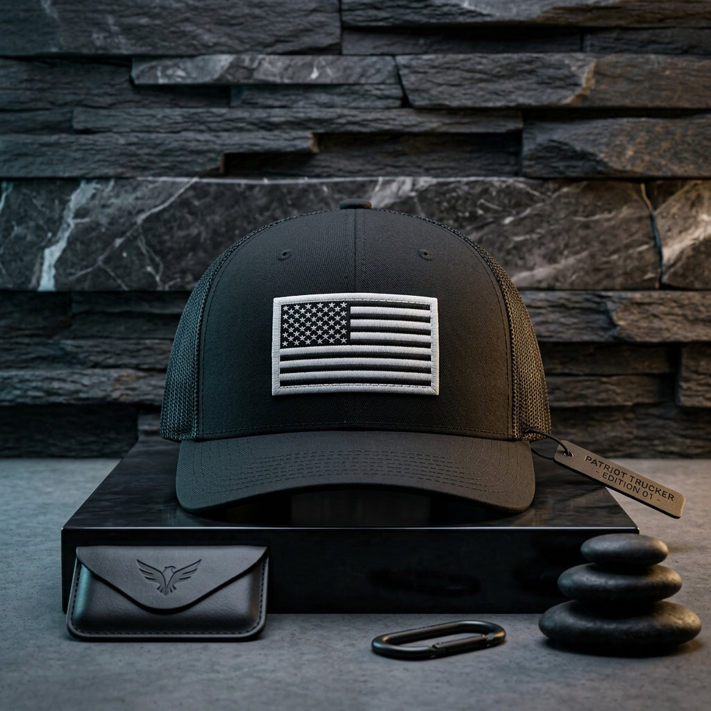 Black Patriot American Flag Trucker Hat