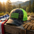 Neon Green Flag Camo Trucker Hat