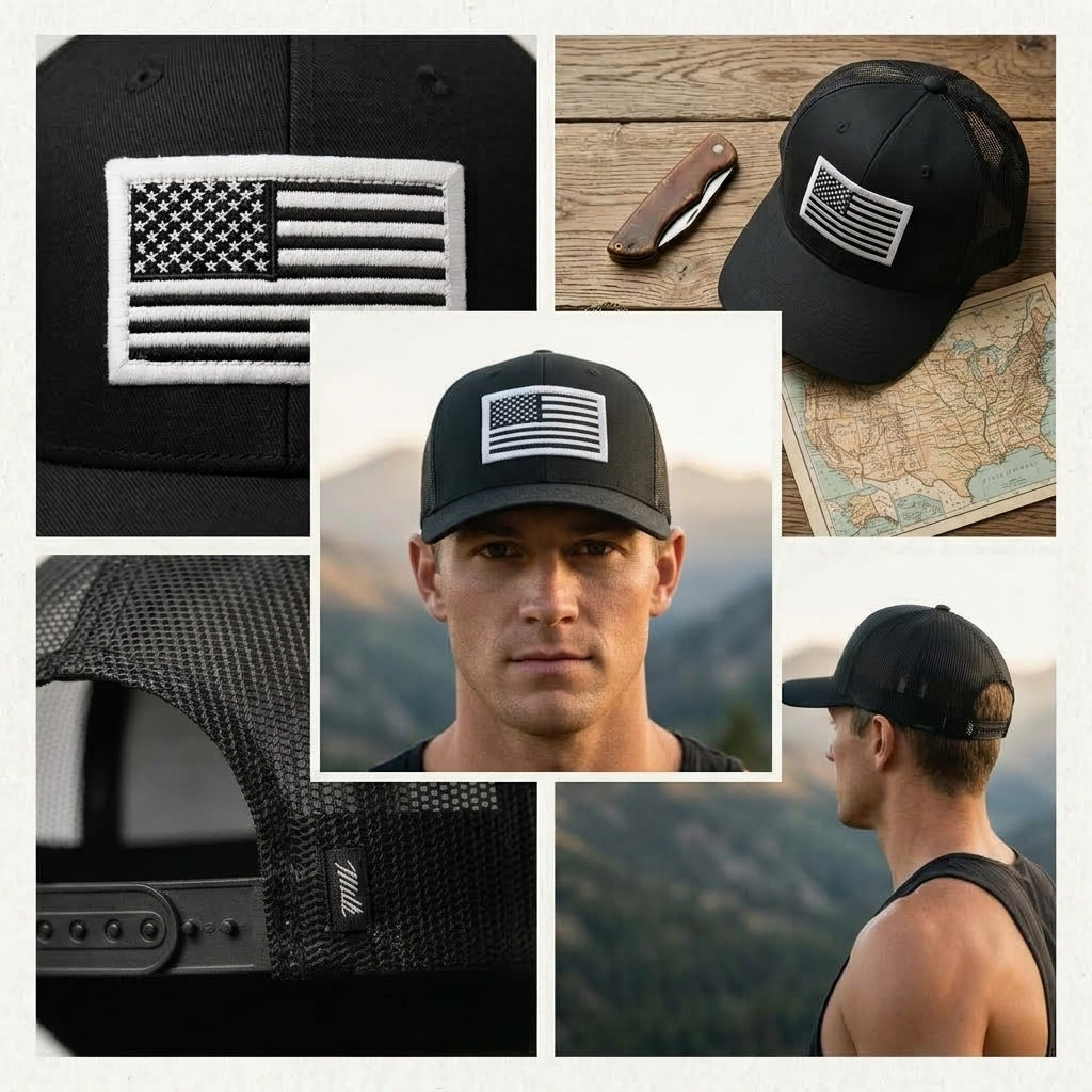 Black Patriot American Flag Trucker Hat