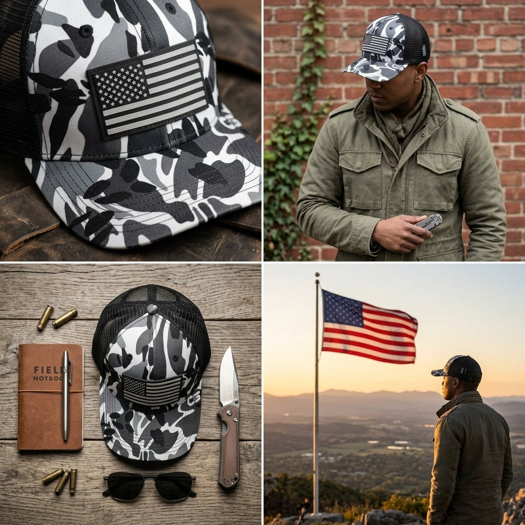 Urban Camo American Flag Trucker Hat