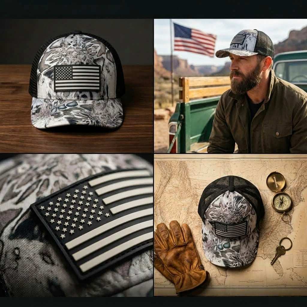 Gray Camo American Flag Trucker Hat