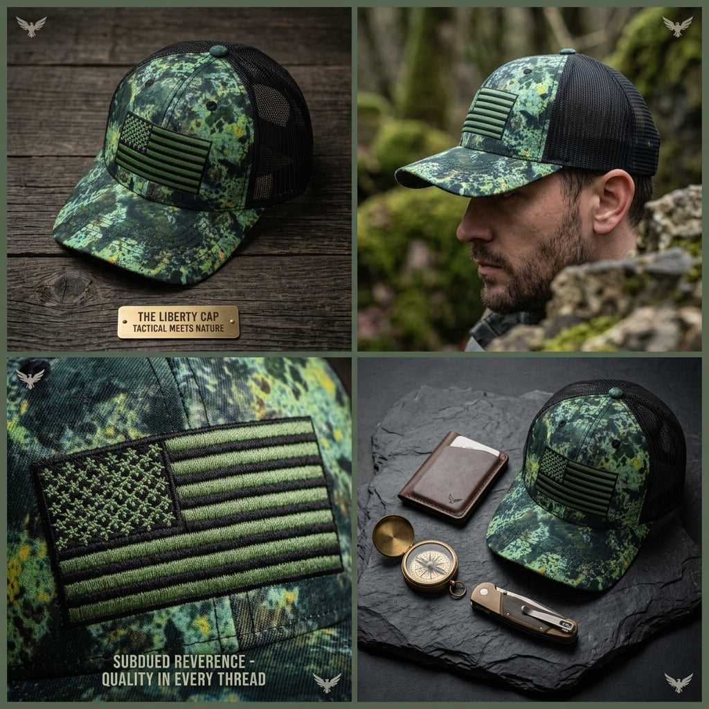 Green Camo American Flag Trucker Hat