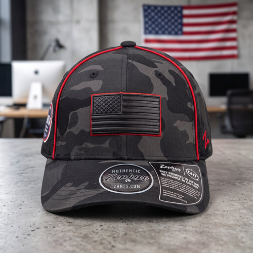 Black Camo American Flag Tactical Cap