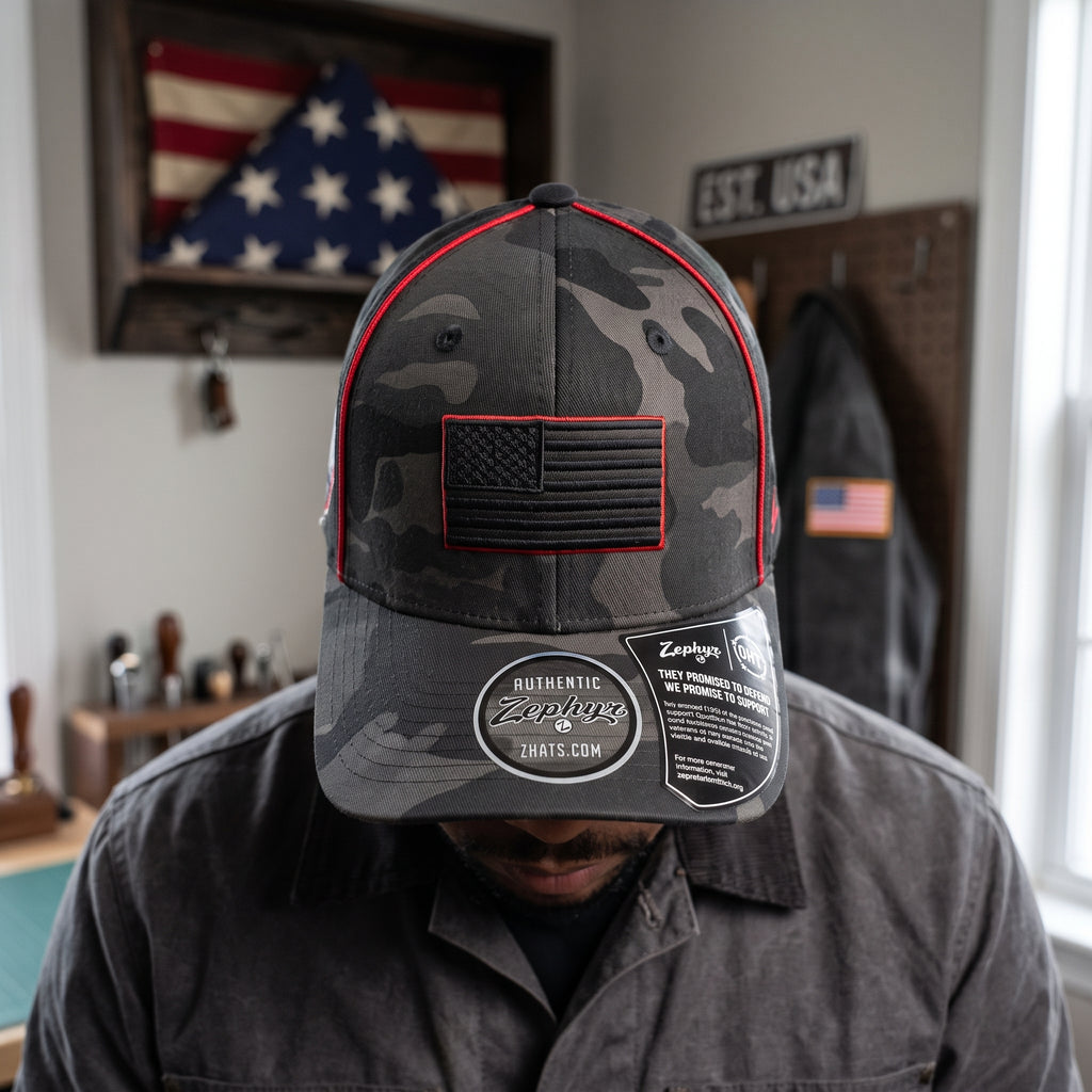 Black Camo American Flag Tactical Cap
