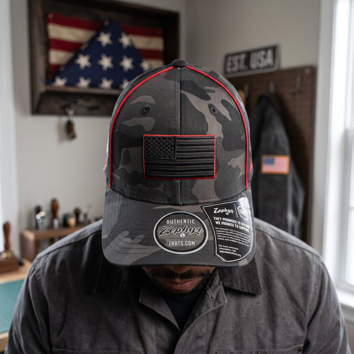 Black Camo American Flag Tactical Cap