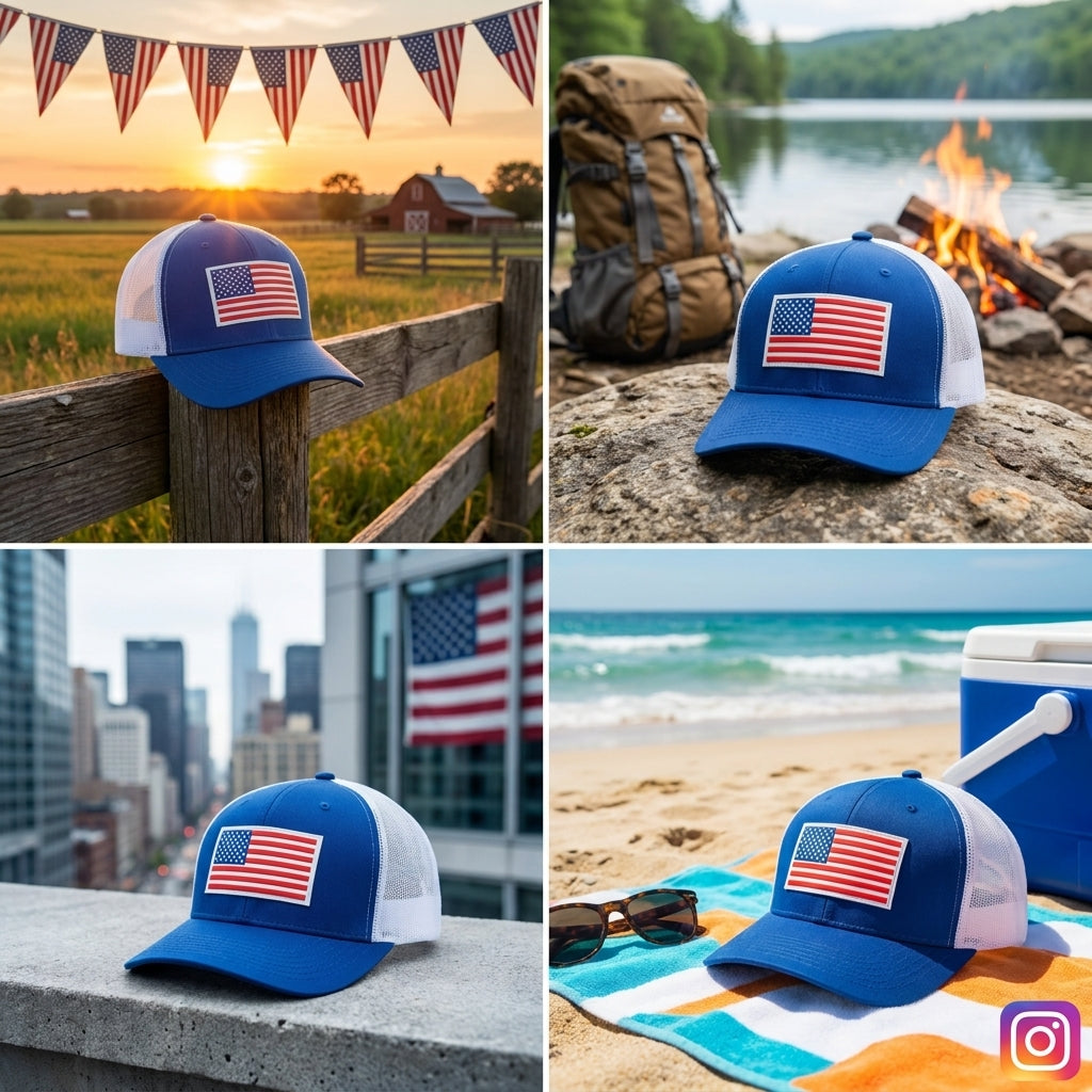 Blue American Flag Trucker Cap