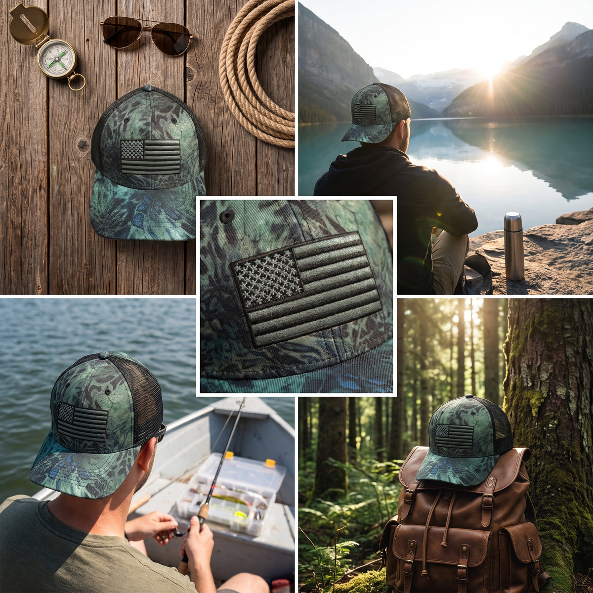 Dark Kryptek Camo Trucker Cap with Black Flag Patch