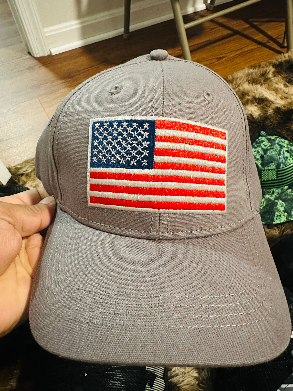 Gray American Flag Embroidered Baseball Cap