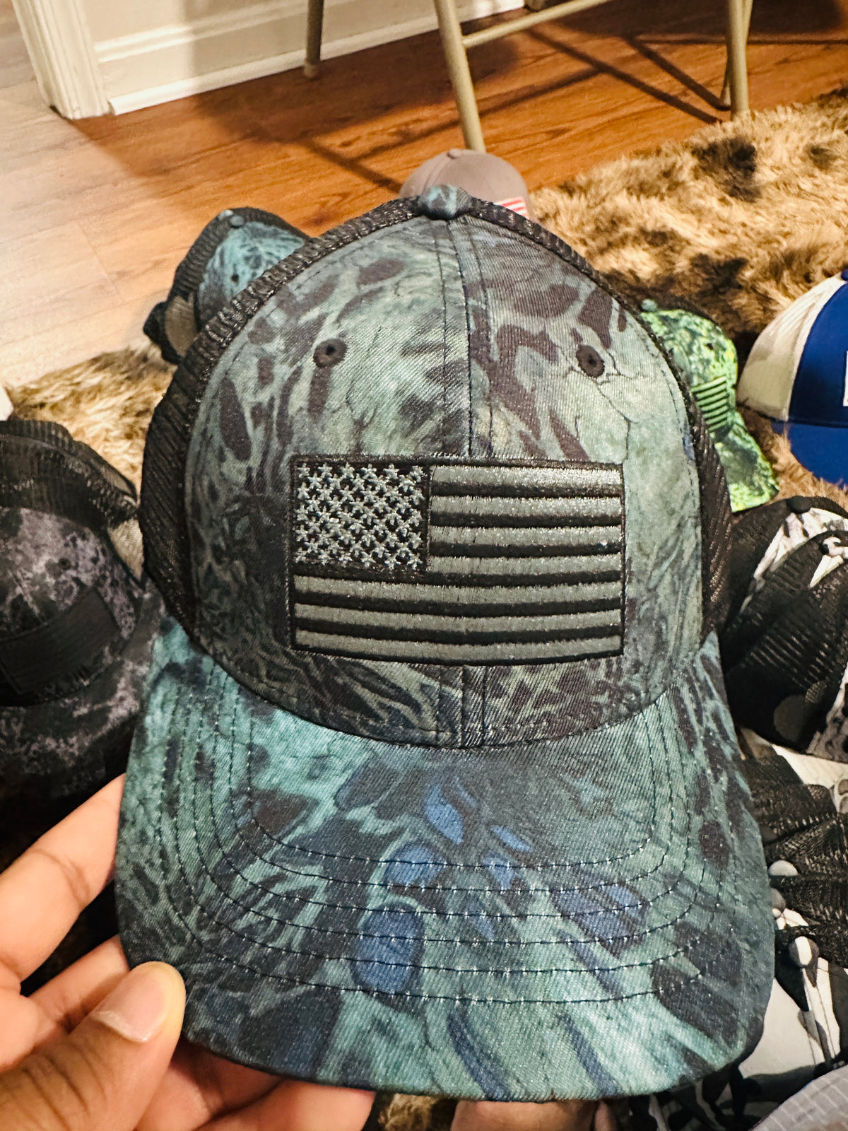 Dark Kryptek Camo Trucker Cap with Black Flag Patch