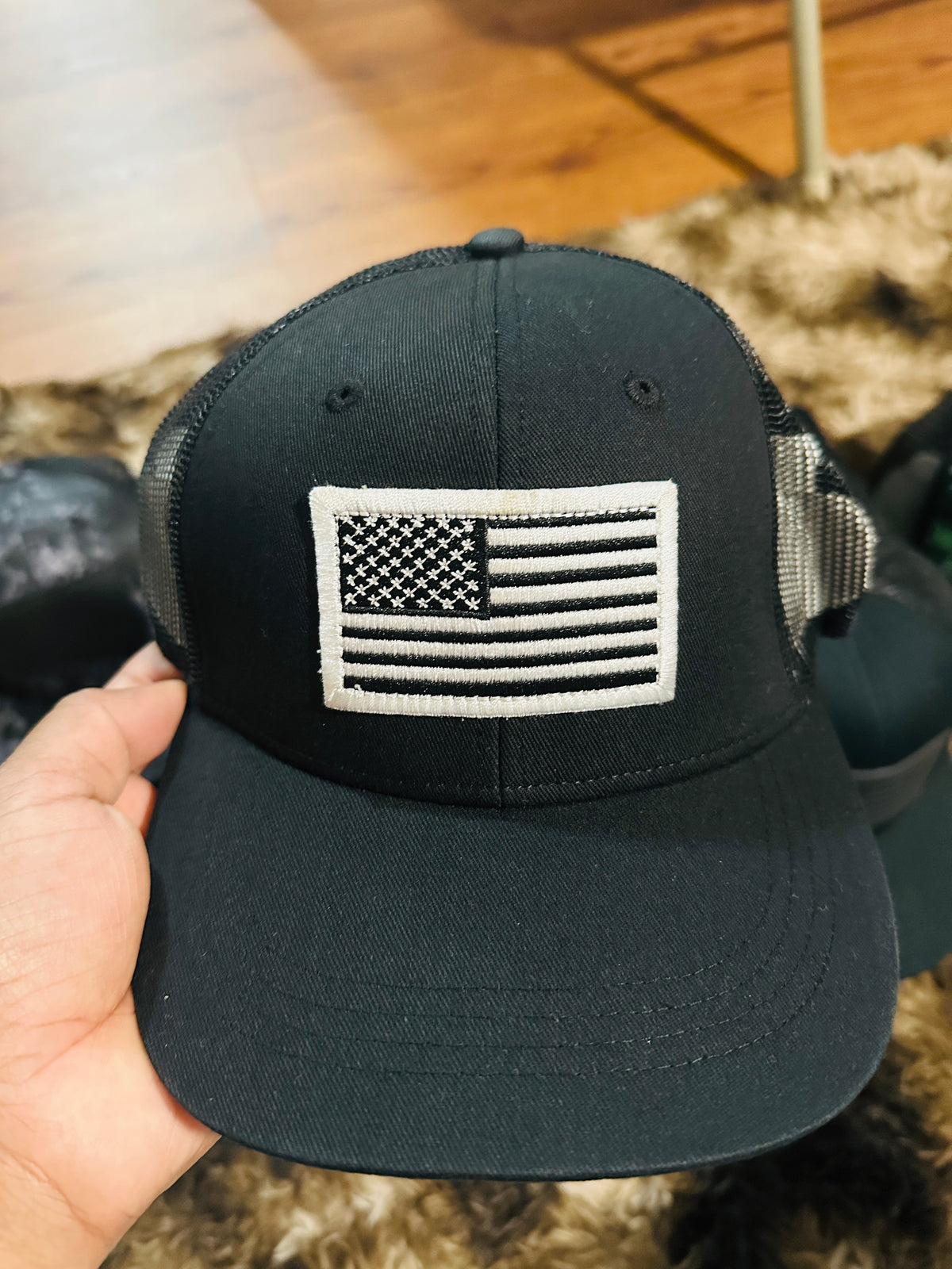 Black Patriot American Flag Trucker Hat