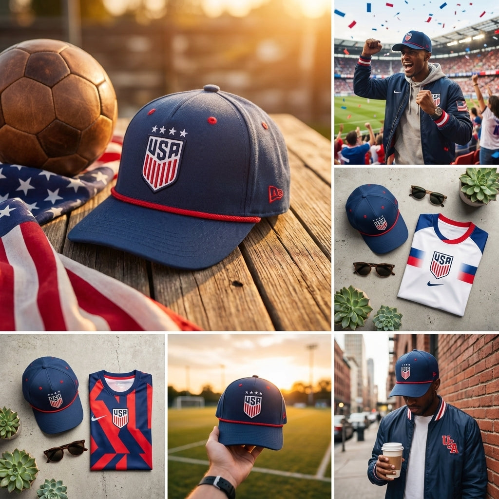 Navy USA Crest Cap with Red Rope Detail