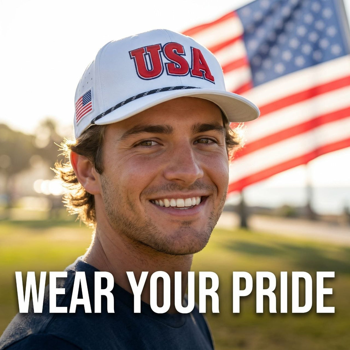 USA Embroidery Trucker Hat Rope Cap Premium Mesh Snapback Patriotic Headwear