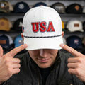 USA Embroidery Trucker Hat Rope Cap Premium Mesh Snapback Patriotic Headwear