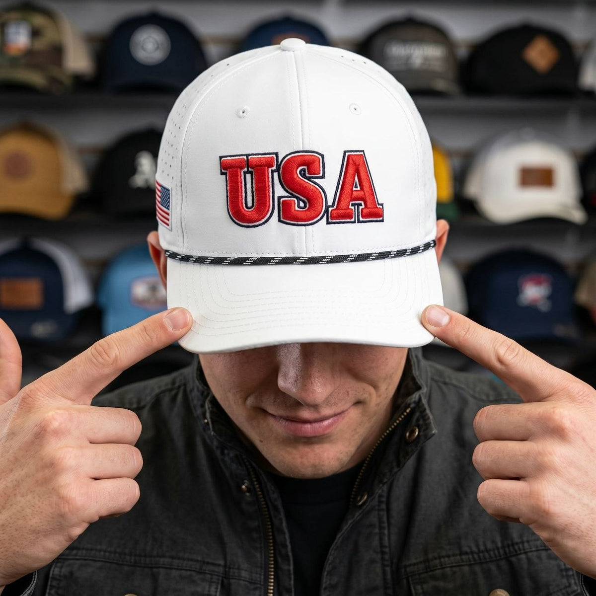 USA Embroidery Trucker Hat Rope Cap Premium Mesh Snapback Patriotic Headwear