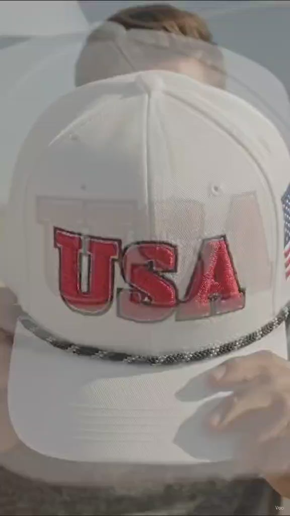 USA Embroidery Trucker Hat Rope Cap Premium Mesh Snapback Patriotic Headwear